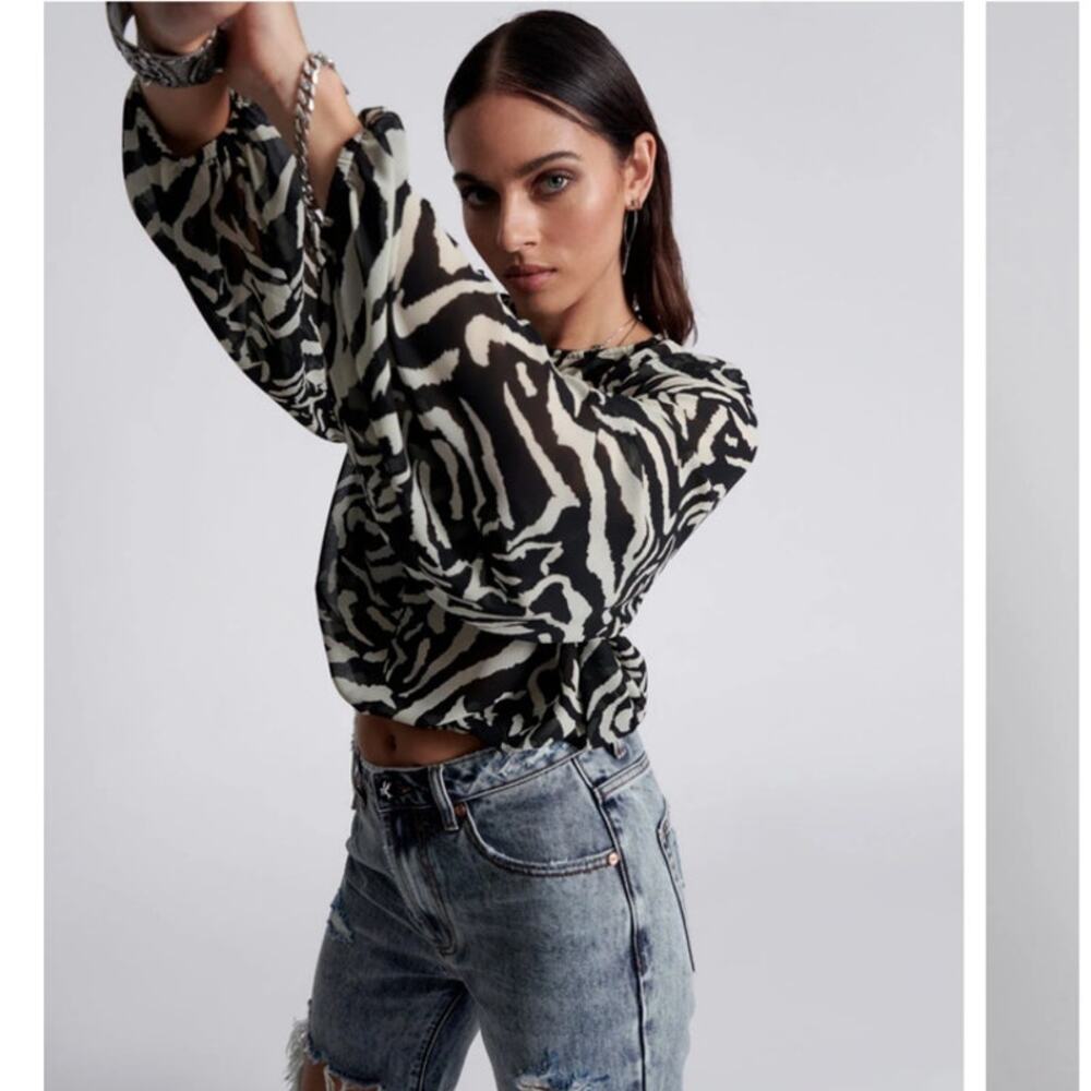 ONE TEASPOON Black White Dimensions Bubble Long Sleeve Blouse Top NWT Size XXL